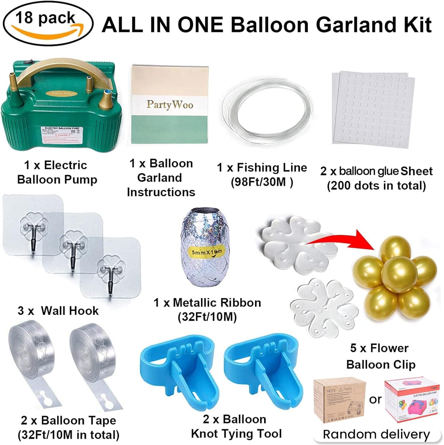 PartyWoo 110V 600W Pompe à Ballon Électrique, Blaser à Ballon Tragbarer, Pompe à Air Double pour Ballons