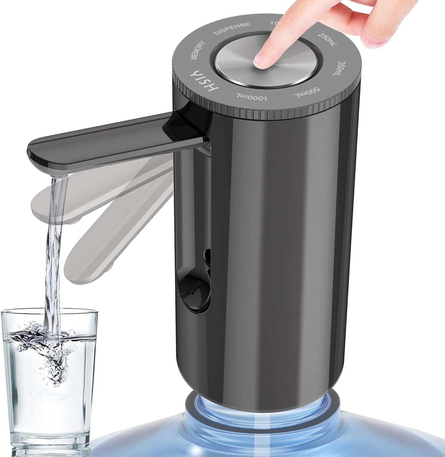 YISH Wasserspenderpumpe, Wasserpumpe 5 Gallonen Wasserflasche: Elektrischer Wasserspender, wiederaufladbare USB-Wasserflaschenpumpe, langsame, faltbare Trinkwasserpumpe für Zuhause, Büro, Küche, Camping
