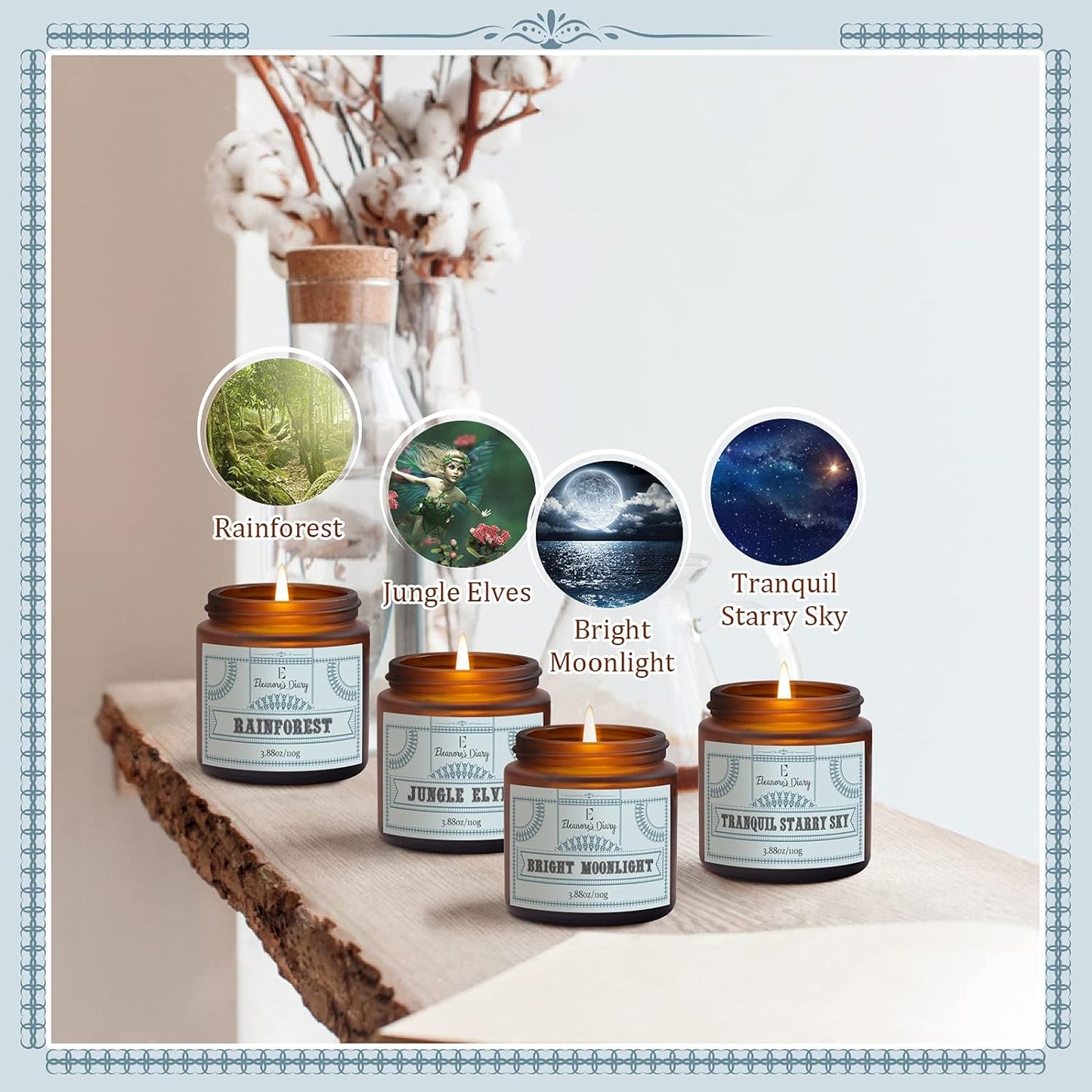 Eleanore's Diary Duftkerzen Set Geschenkset,, Natürliches Sojawachs Handgemachte (4 in pack)