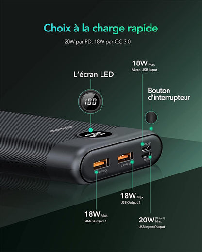 Charmast Externer Akku 30000 mAh Tragbarer Akku USB C 20 W Schnellladung QC 3.0 Powerbank mit 3 Ausgängen und 2 Eingängen Kompatibel mit Telefon iPhone 12 13 X 8 7, Samsung S 20 21 22, Huawei