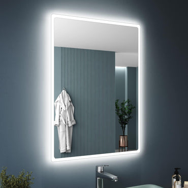 Miroir mural LED Sonni Badezimmer, rectangulaire avec éclairage LED, blanc, IP44, économie d'énergie [Classe énergétique E]