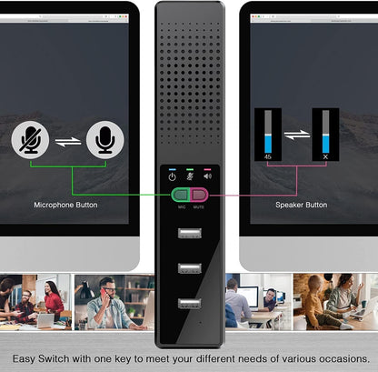Haut-parleur d'ordinateur avec microphone, haut-parleur PC compatible USB JOYACCESS pour bureau à domicile intelligent et apprentissage en ligne, haut-parleur d'ordinateur 3 en 1 portable et externe avec hubs, Plug &amp; Play.