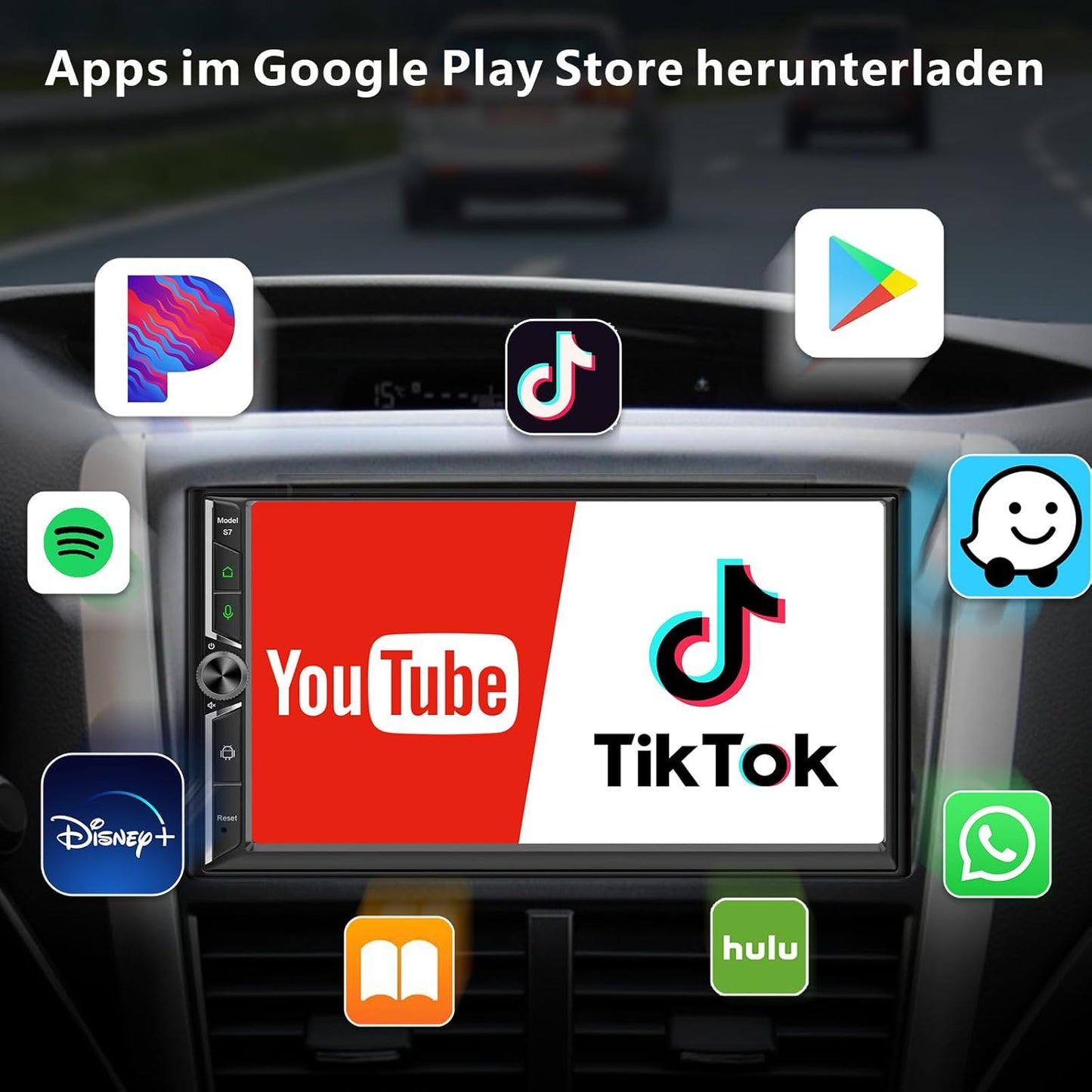 Android Doppel Din Radio mit Wireless Carplay Wireless Android Auto Autoradio mit Bildschirm, 4G+64G 7 Zoll Car Play Auto Radio 2din Touch Display mit Navi, Bluetooth, GPS, WiFi, AM/FM/RDS, AUX/SWC