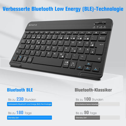 FINTIE Ultradünn Bluetooth Tastatur mit deutschem Layout QWERTZ für iPad Air/Pro/Mini/iPad 10.9/10.2/9.7/iPhone/Samsung/Android, Schwarz