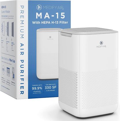 Medify Air MA-15 Luftreiniger mit H13 True HEPA-Filter | 330 m² Abdeckung | für Allergene, Wildfeuer-Rauch, Staub, Gerüche, Pollen, Tierschuppen | leise 99,7% Entfernung bis 0,1 Mikrometer | weiß, 1er-Pack