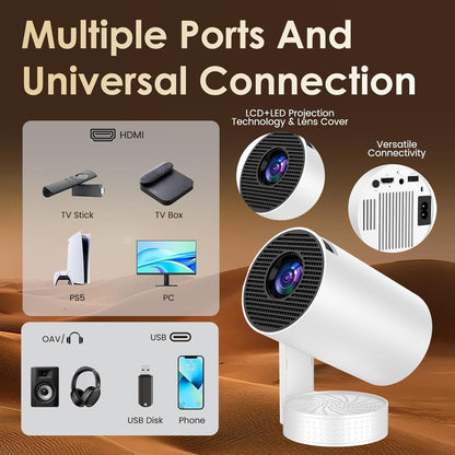 Mini Beamer Unterstützt FHD 4K 1080P, Projektor Tragbarer mit WiFi 6 und Bluetooth 5.4 Beamer Klein Kurzer Fokus 270° Drehen Auto Keystone Android 13.0 Kompatibel mit HDMI/TV Stick/Laptop/Memory Stick
