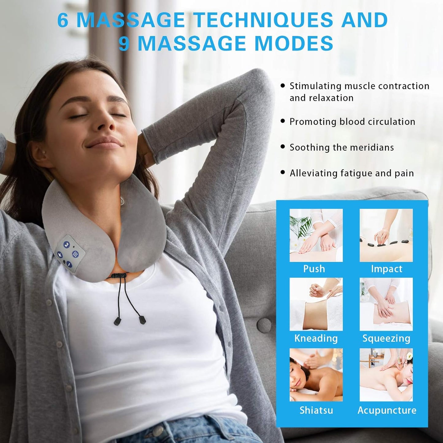Appareil de massage du corps, BOMBOMDA Appareil de massage du corps intelligent avec fonction chauffante, appareil de massage électrique TENS-Puls – 9 modes, 15 intensités, utilisation à la maison, au bureau, en plein air, en voiture