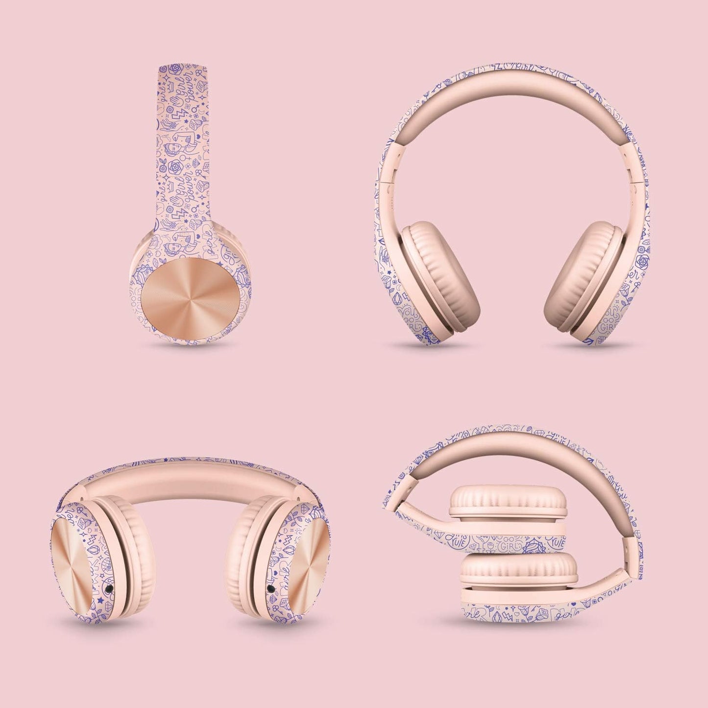 LilGadgets Connect+ Kopfhörer mit Mikrofon, Over-Ear-Kopfhörer für die Schule – Faltbare Kopfhörer, Girl Power