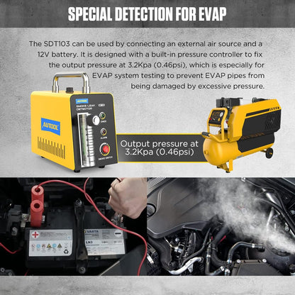 Autool Auto Kfz Nebelmaschine, SDT103 Rauch Leck Detektor Evap Vakuum Rauch Diagnosegerät Pipeline Kraftstoff Leck Detektor Kompatibel mit 12V-Fahrzeugen