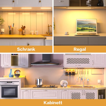 wobsion Unterbauleuchte Küche LED dimmbar mit berührungslosem Sensor, Küchenleuchte Unterbau LED 30 cm x 3 Stück in Warmweiß 3000 K, ultradünne LED-Lichtleiste Küche für Kleiderschrank, Vitrine [Energieklasse G]
