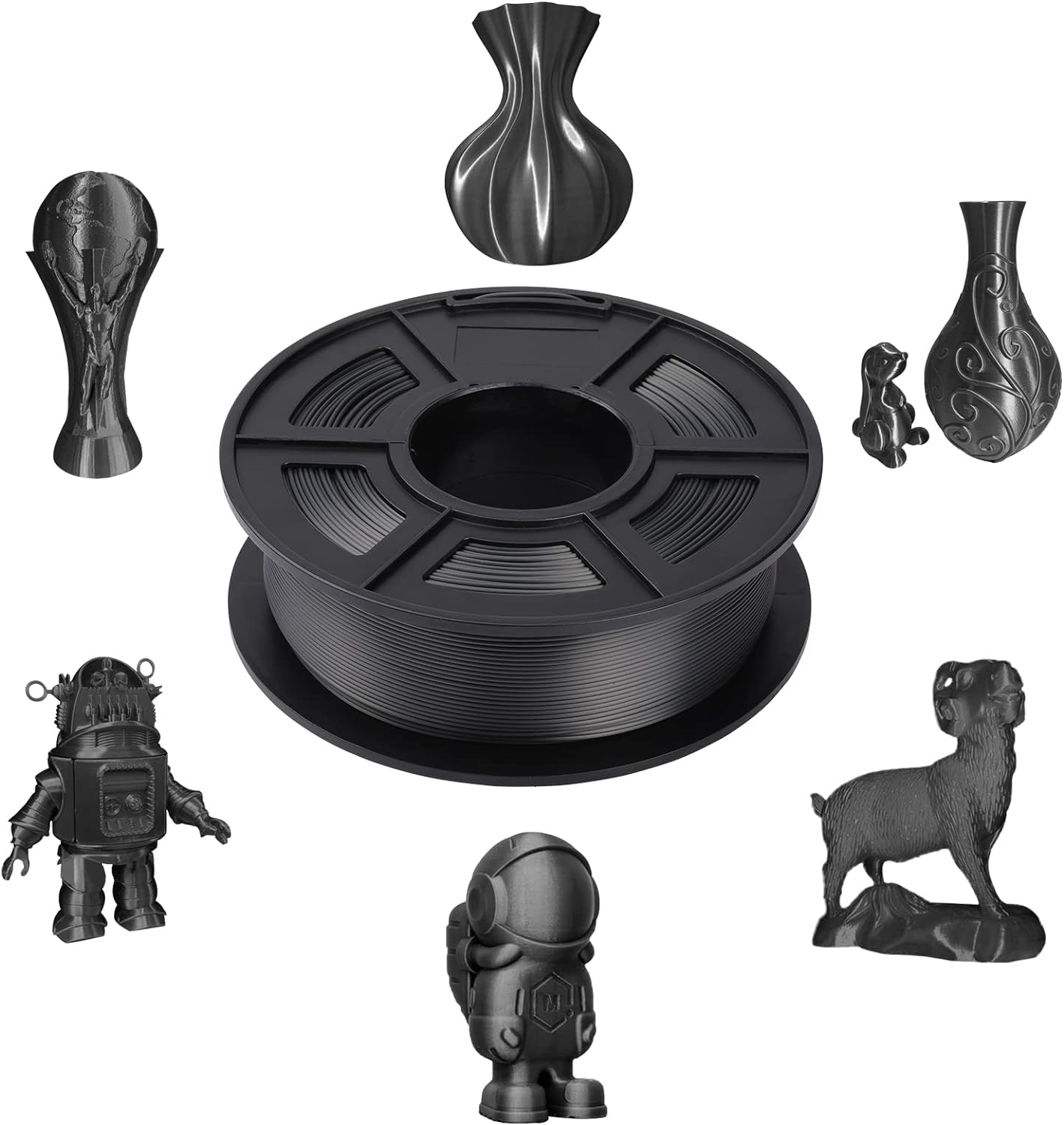 ENOTEPAD PLA 3D-Druckerfilament 1,75 mm, 1 kg Spulenfilamente (2,2 LBS) Maßgenauigkeit +/- 0,02 mm FDM 3D-Druckmaterial in Vakuumverpackung (Seidenschwarz)