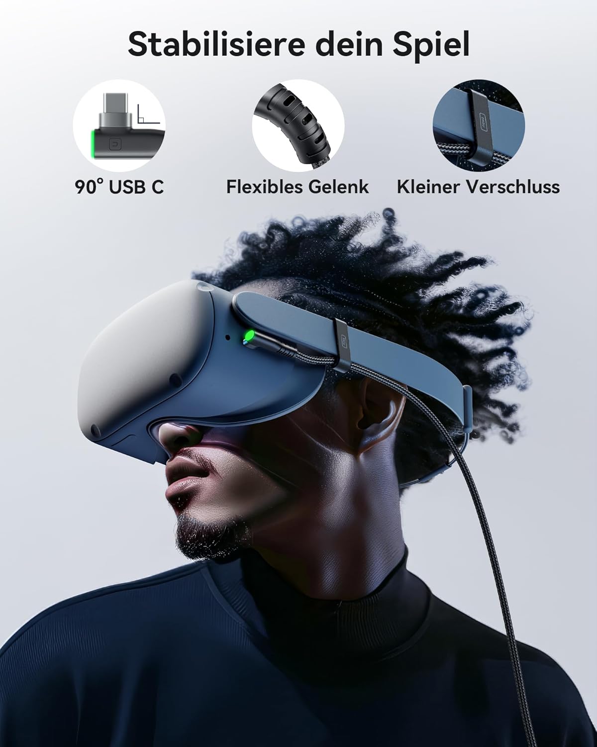 INIU Link Kabel mit Ladeanschluss [5m], Kompatibel mit Oculus Meta Quest 3/Quest 2/1/Quest Pro und Pico 4/PC Steam VR Zubehör, High Speed 2.5Gbs USB C Datenkabel PC zu PC für VR Headset Accessories.