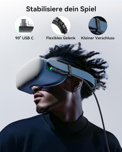 INIU Link Kabel mit Ladeanschluss [5m], Kompatibel mit Oculus Meta Quest 3/Quest 2/1/Quest Pro und Pico 4/PC Steam VR Zubehör, High Speed 2.5Gbs USB C Datenkabel PC zu PC für VR Headset Accessories.