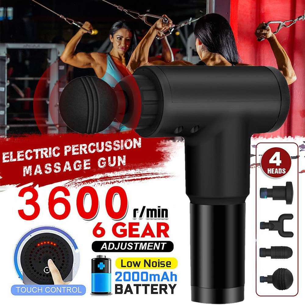 BSTQC Massagepistole, 4 Köpfe, Handmuskelmassagegerät, 6 Geschwindigkeiten, persönliche Muskelgesundheit, Tiefenentspannungsmassagegerät