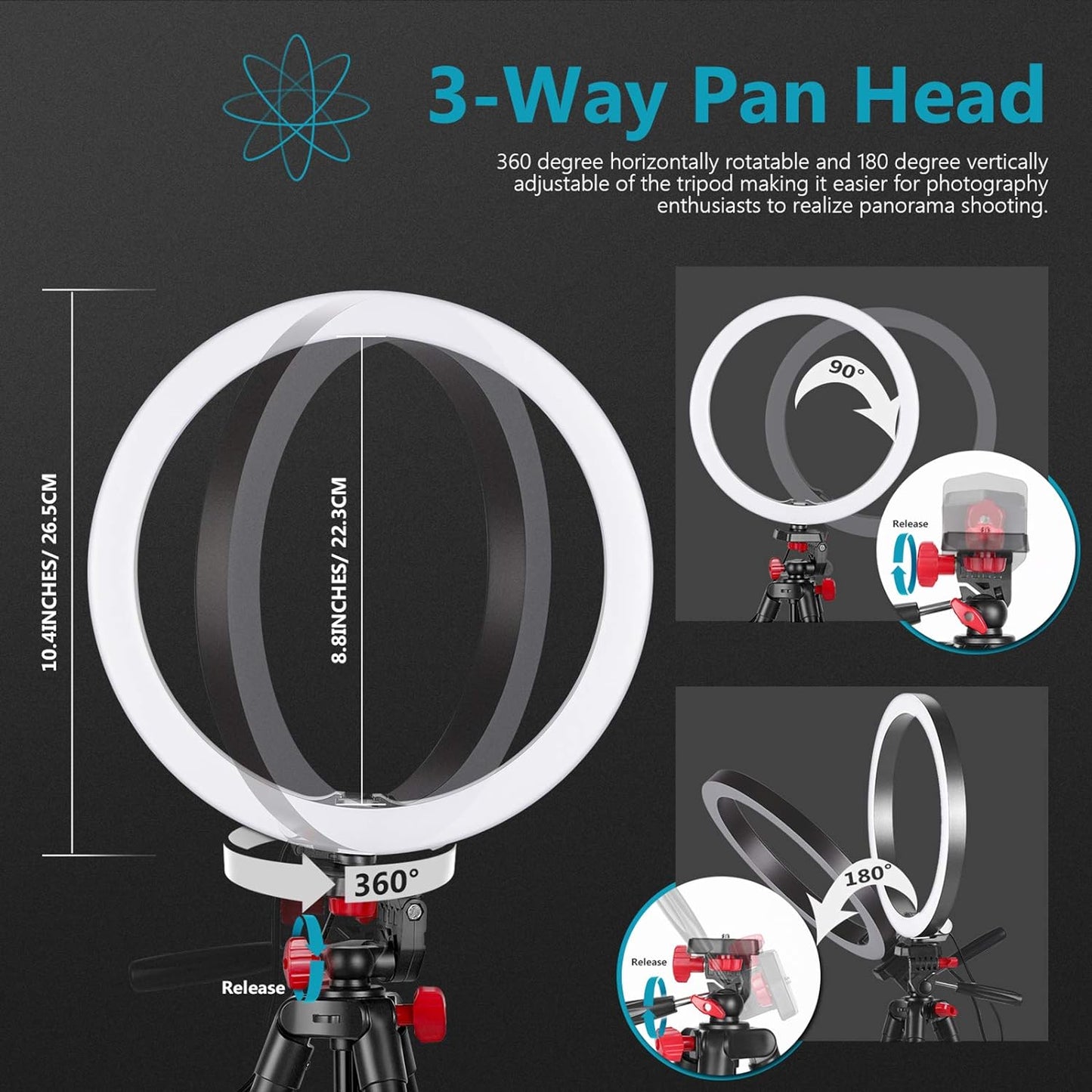 Neewer Anneau Lumineux LED 25,4 cm, Anneau Lumineux Selfie avec Support Statique, 3 Modes d'Éclairage, Anneau Lumineux à Intensité Variable avec Support Statique de 137,2 cm et Support Téléphone pour Streaming en Direct, Maquillage, Blog Vidéo YouTube