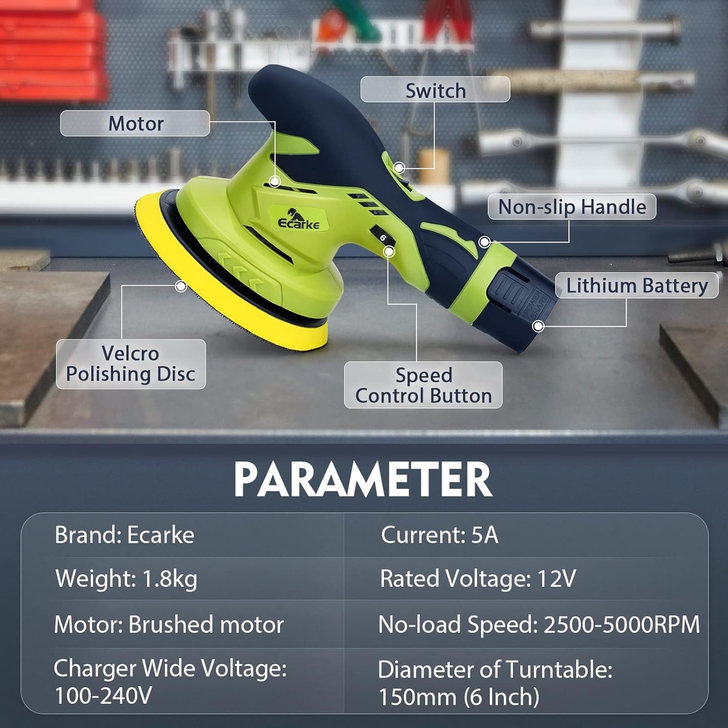 Ecarke 27 pièces Auto-Polier- und Polierset, Autopolierer, Cable Losser Auto-Pufferpoliser – avec 2 pièces 12-V-Lithiumbatterie-Polierpuffer, Geschwindigkeit variable, Autopoliserer zum Schleifen, Polissage