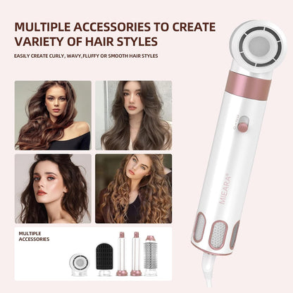 MIEARA 5 in 1 Airstyler Ionen Föhn, Professioneller Multifunktionaler Hairstyler, für Schnelles Trocknen Warmluftbürste Frizz-Free Lockenstab Automatisch Volumizing Glättung (pink)