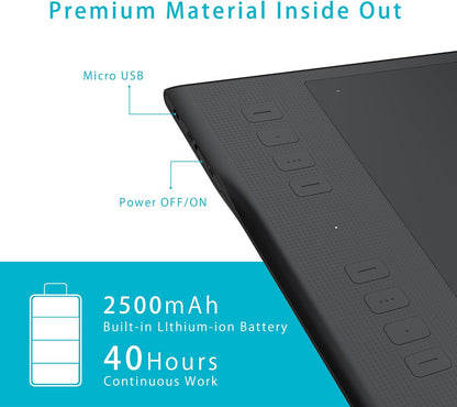 Tablette graphique HUION Inspiroy Q11K avec câble, capacité d'impression de 8 192 faches, 8 combinaisons tactiles réglables, 11 x 6,87 pouces, pour Mac et PC Windows.