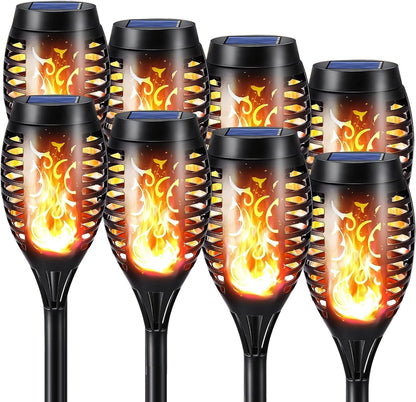 LQWELL Solarleuchten, Solar-Fackelleuchten für den Garten im Freien, 8er-Pack, 12 LED-Solarleuchte mit realistischem Flammeneffekt, IP65 wasserdichte Gartenfackeln, Solarleuchten für Weg, Hinterhof und Rasen (8er-Pack)