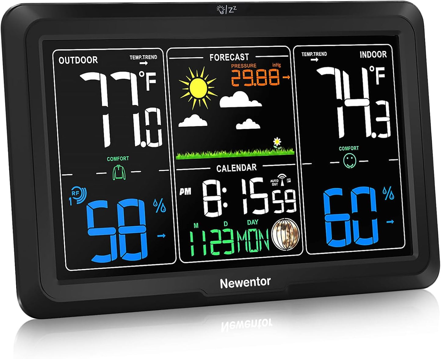 Newentor Wetterstation, kabellos, für drinnen und draußen, Schwarz, 1 Sensor, 330°