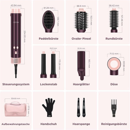 7 in 1 Airstyler, PARWIN PRO BEAUTY MaxAIR 2.0 Multi-Styler Set, Auto-Wrap Lockenstab, Geringere Hitzeschäden Glätteisen, 110000 U/Min Föhn, Volumenbürste, Styling, Glättung Pinsel, Jasper Plum