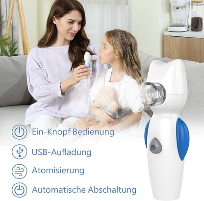 FEELLIFE Inhalationsgerät für Kinder Leiser mesh  Inhalator für Babys Musikfunktion Tragbarer, Leicht & effektiv bei Atemwegserkrankungen 2 Medizinbecher inklusive (Blau)