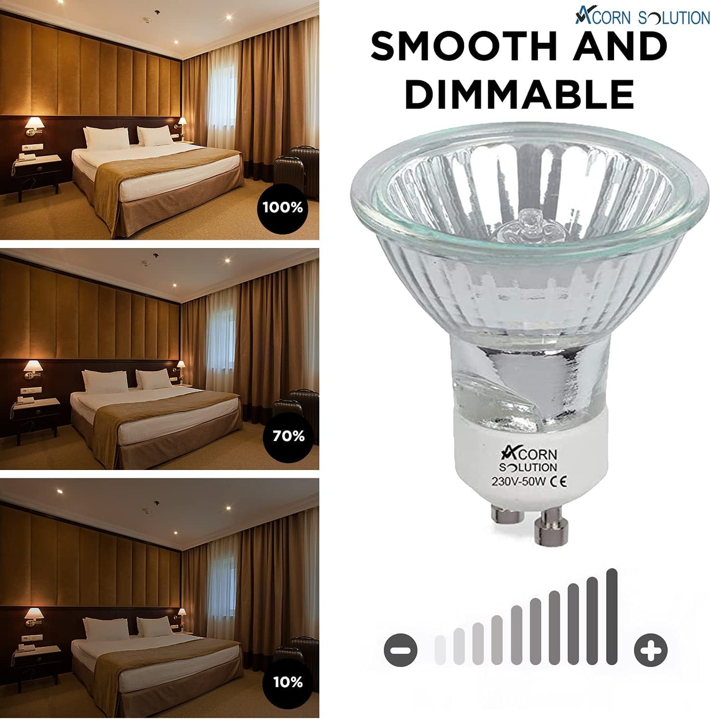 8 X ACORN Solution GU10 Halogenstrahler Glühbirnen  50W 230V  2800K warmweiß 8 stüks