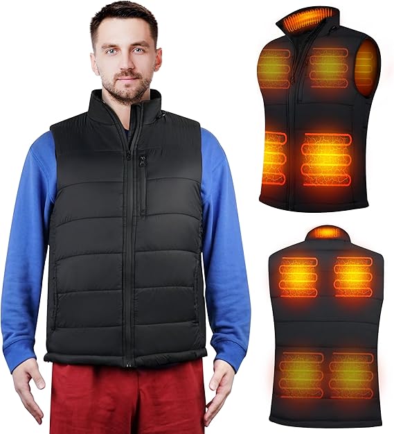 Oilkas Beheizte Weste für Damen und Herren – 10000 mAh Akku Beheizte Jacke mit 5 Heizzonen, waschbare warme Weste für Winter, Motorrad, Jagd