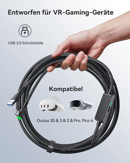INIU Link Kabel mit Ladeanschluss [5m], Kompatibel mit Oculus Meta Quest 3/Quest 2/1/Quest Pro und Pico 4/PC Steam VR Zubehör, High Speed 2.5Gbs USB C Datenkabel PC zu PC für VR Headset Accessories.