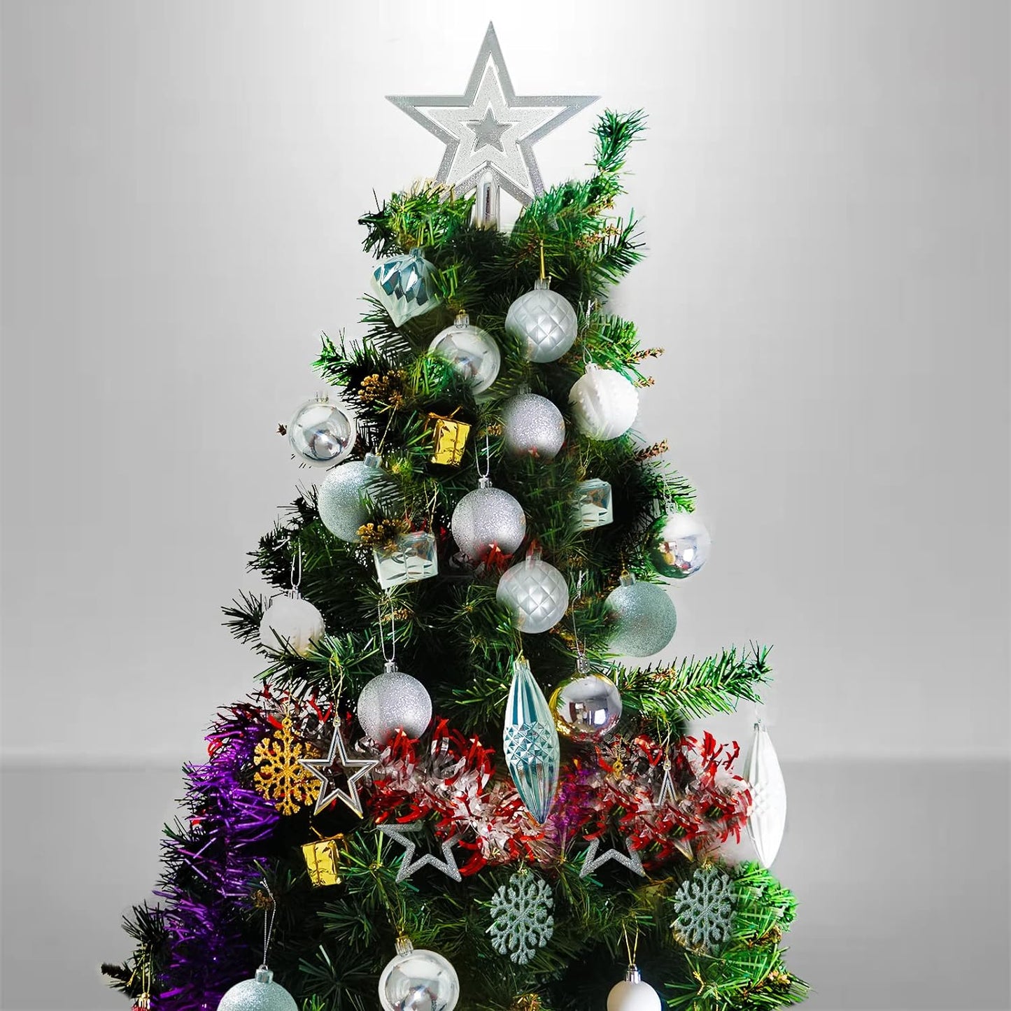 Amidian Weihnachtsschmuck, 100-teiliges Weihnachtskugel-Ornament-Set für Festivals, Partys, Aktivitäten im Innen- und Außenbereich (Silber + Weiß, 100)