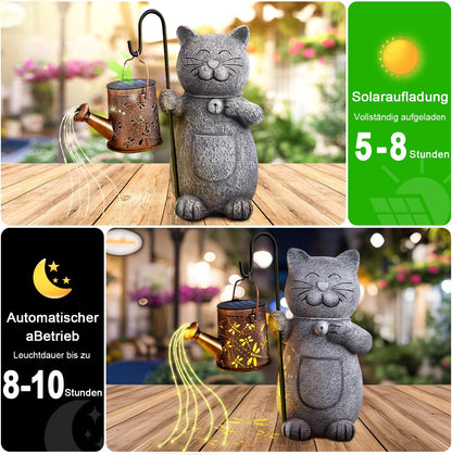Voarge Solar-Gartenstatue, Gartendeko Solar Licht, Gartenkunst mit Solarlaterne,Gartenfiguren Beleuchtete Skulptur Ornamente für Außen,für Draußen Balkon Terrassen Geschenke für Frauen (Kätzchen)