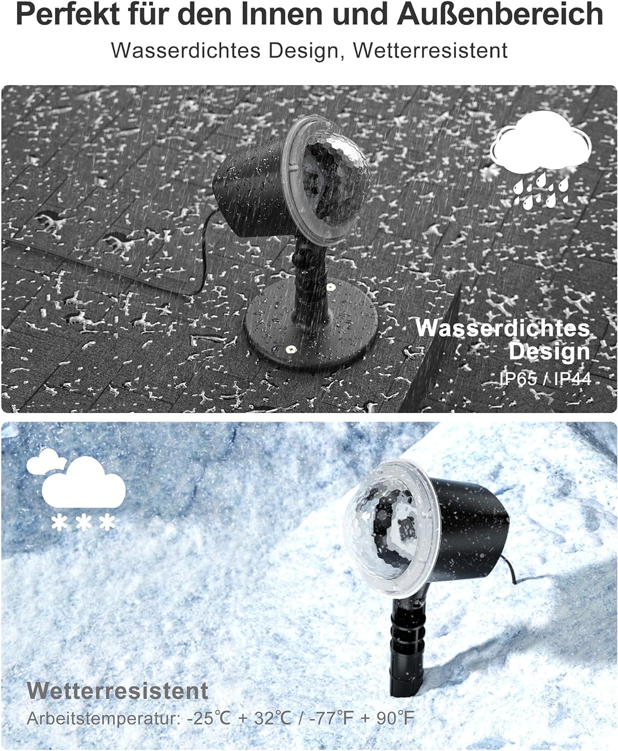 Projecteur de Noël KOICAXY, projecteur LED étanche pour l'intérieur et l'extérieur, projecteur de chutes de neige pour Halloween, Noël, Urlaub, fête