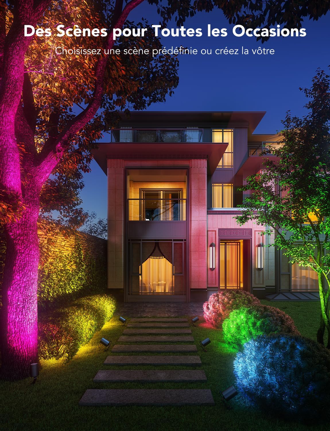 Projecteurs extérieurs LED Govee, décoration de Noël, étanche IP65, éclairage paysager pour l'extérieur, éclairages intelligents Wi-Fi, fonctionne avec Alexa, couleur RGBIC pour jardin, cour, lot de 2 [Classe énergétique G]