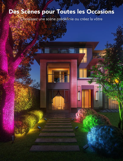 Projecteurs extérieurs LED Govee, décoration de Noël, étanche IP65, éclairage paysager pour l'extérieur, éclairages intelligents Wi-Fi, fonctionne avec Alexa, couleur RGBIC pour jardin, cour, lot de 2 [Classe énergétique G]