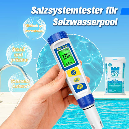 UIUZMAR Digitales pH und Chlor Messgerät, Pool Wassertester für Whirlpool, pH und Salzgehalt Messgerat für Schwimmbäder, 7 in 1 pH Salz Chlor ORP EC TDS Temperatur Tester für Hydrokultur Aquarien
