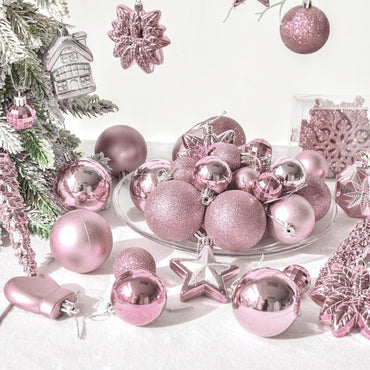 113 Weihnachtskugeln Christbaumschmuck Aufhänger Christbaumkugeln für den Weihnachtsbaum Weihnachtsbaumschmuck Weihnachtsbaumkugeln, Kunststoff, (Pink)
