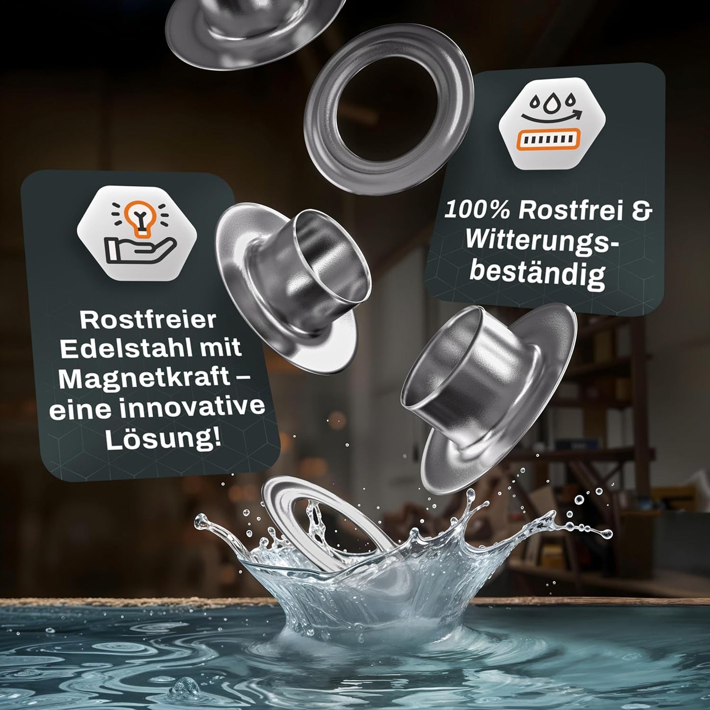 CRAFTUS® Profi Ösenzange Set mit 200 rostfreien Ösen (Ø 10mm) I Magnetische Ösenpresse aus gehärtetem Stahl für Stoffe & Planen I Ösenstanze für Planenösen & Metallösen