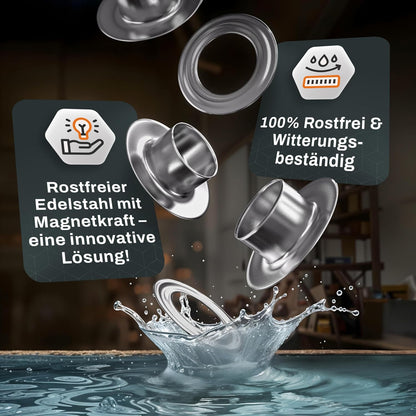 CRAFTUS® Profi Ösenzange Set mit 200 rostfreien Ösen (Ø 10mm) I Magnetische Ösenpresse aus gehärtetem Stahl für Stoffe & Planen I Ösenstanze für Planenösen & Metallösen