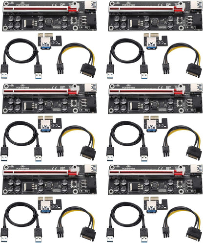 BEYIMEI PCI-E 1 x auf 16 x Riser-Karte, mit 60 cm langem USB-3.0-Verlängerungskabel und 6-poligem SATA-Stromkabel – GPU-Extender-Riser-Karte – für Bitcoin Ethereum Mining ETH (VER009S, 6 Stück)