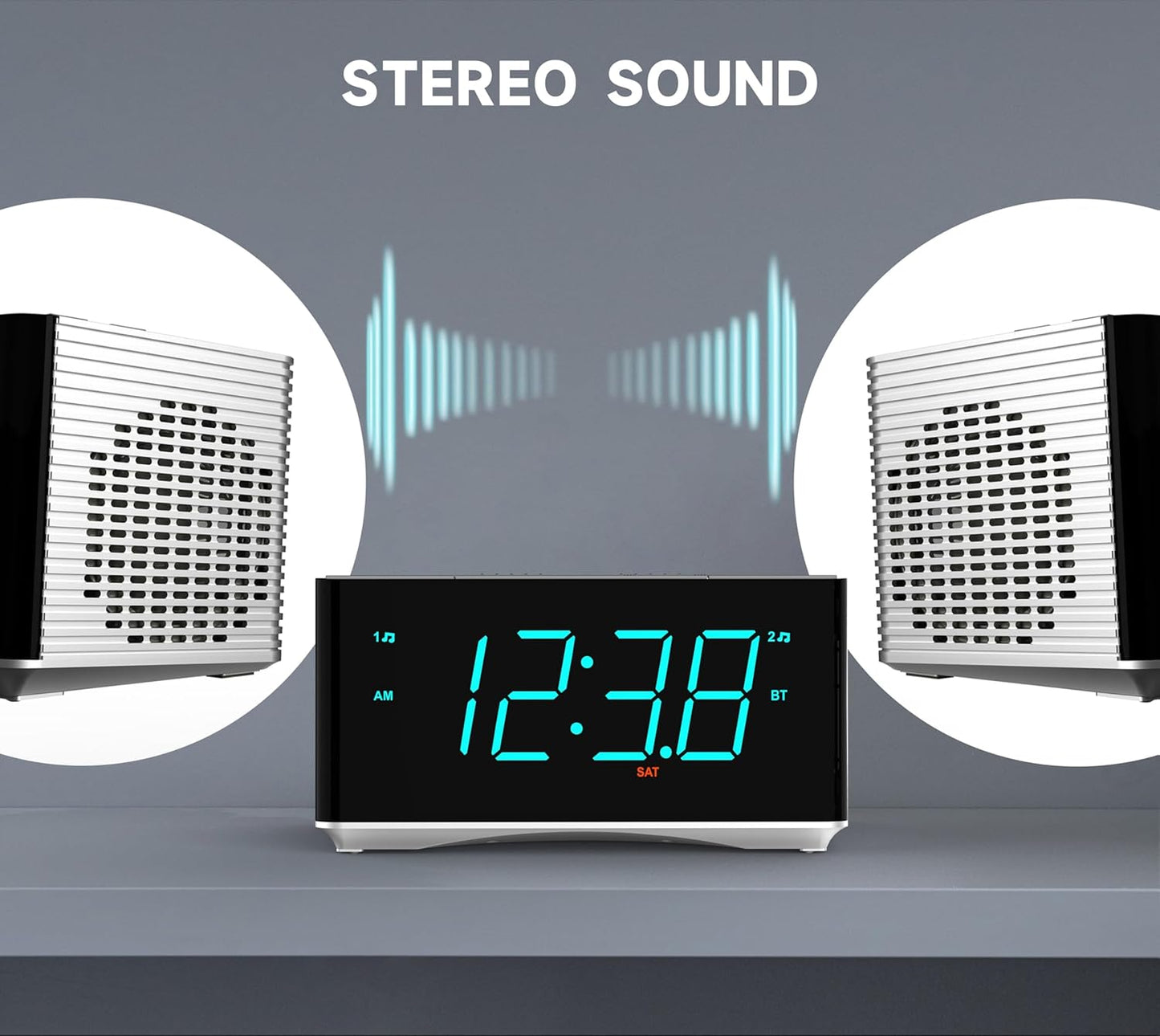 iTOMA Radiowecker，Bluetooth Stereo Lautsprecher, FM Radio, Dual Wecker, Snooze, Helligkeitsdimmer, USB-Aufladung, Wecker für Schlafzimmer Büro 3501