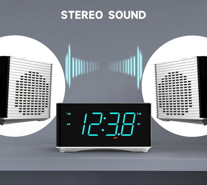 iTOMA Radiowecker，Bluetooth Stereo Lautsprecher, FM Radio, Dual Wecker, Snooze, Helligkeitsdimmer, USB-Aufladung, Wecker für Schlafzimmer Büro 3501