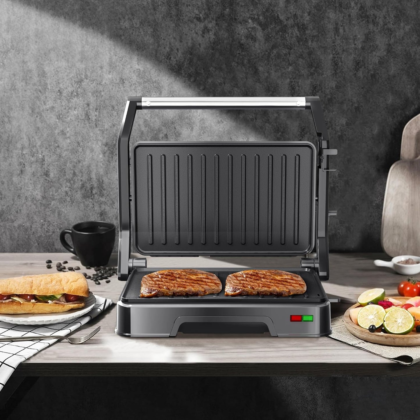 KEINVE Kontaktgrill für Sandwiches, Steak, Panini Grill und Sandwichmaker mit Antihaftbeschichtet, 850W, 23 x 14,5cm, 180º Öffnung, Leicht zu Reinigen.