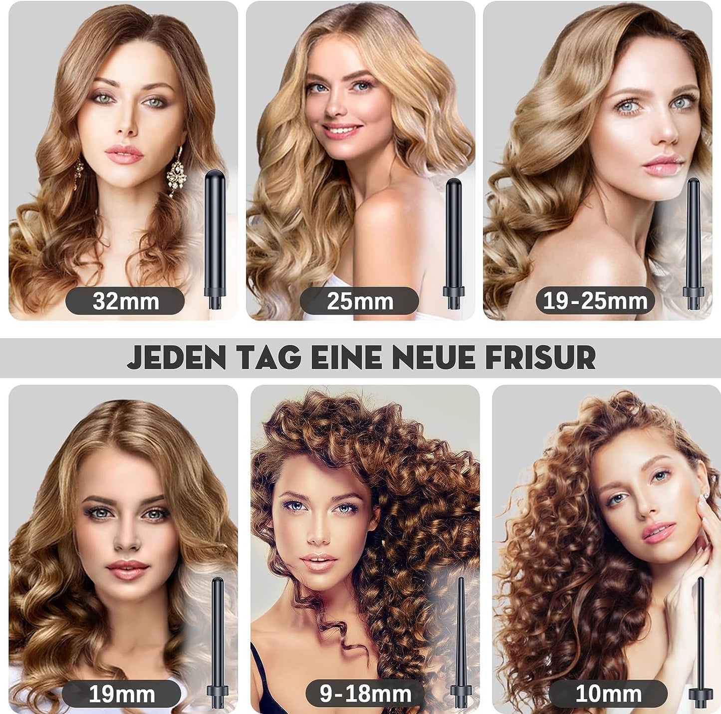 Lockenstab Große und Kleine Locken Set6 in 1 Mit Verschiedenen Aufsätzen Antistatische Keramik Turma