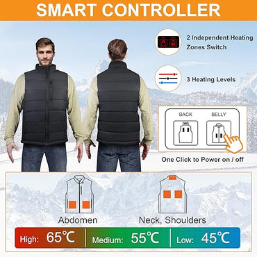 Oilkas Beheizte Weste für Damen und Herren – 10000 mAh Akku Beheizte Jacke mit 5 Heizzonen, waschbare warme Weste für Winter, Motorrad, Jagd