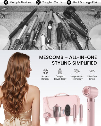 MESCOMB 5 in 1 Hairstyler Set, 110.000 U/min High-Speed Airstyler mit Ionen Haartrockner, Auto-Wrap Lockenstab & Volumenbürste, für tägliches Styling & Reisen (inkl. Tasche), Geschenk für Frauen