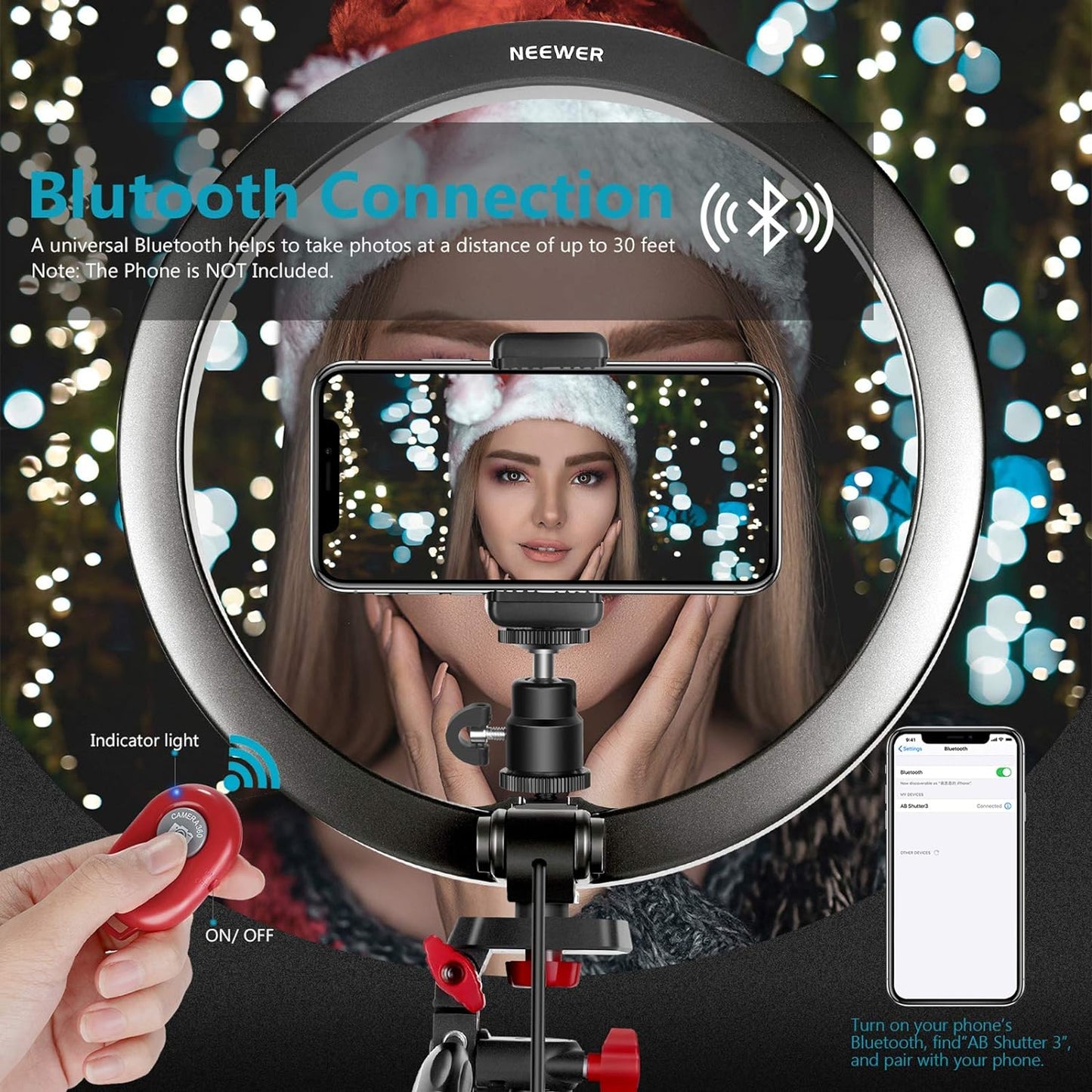 Neewer Anneau Lumineux LED 25,4 cm, Anneau Lumineux Selfie avec Support Statique, 3 Modes d'Éclairage, Anneau Lumineux à Intensité Variable avec Support Statique de 137,2 cm et Support Téléphone pour Streaming en Direct, Maquillage, Blog Vidéo YouTube