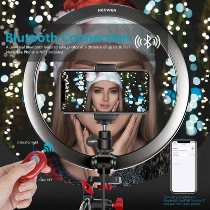 Neewer Anneau Lumineux LED 25,4 cm, Anneau Lumineux Selfie avec Support Statique, 3 Modes d'Éclairage, Anneau Lumineux à Intensité Variable avec Support Statique de 137,2 cm et Support Téléphone pour Streaming en Direct, Maquillage, Blog Vidéo YouTube