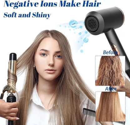 Oskuglin Föhn, 2400W professioneller tragbarer Ionen-Haartrockner Salon Haarfön mit Heiß-/Kalttaste, Concentrators and Diffuser, 3 Temperatureinstellungen, 2-Gang für Zuhause, Salon, Reisen (Schwarz)