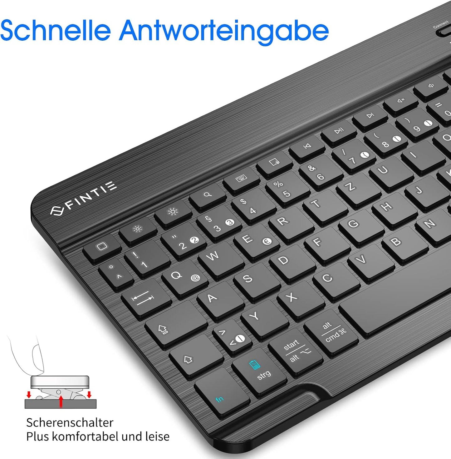 FINTIE Ultradünn Bluetooth Tastatur mit deutschem Layout QWERTZ für iPad Air/Pro/Mini/iPad 10.9/10.2/9.7/iPhone/Samsung/Android, Schwarz