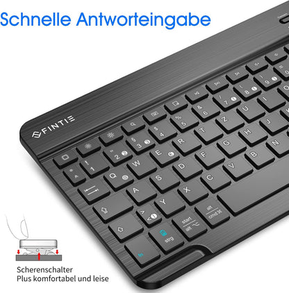 FINTIE Ultradünn Bluetooth Tastatur mit deutschem Layout QWERTZ für iPad Air/Pro/Mini/iPad 10.9/10.2/9.7/iPhone/Samsung/Android, Schwarz